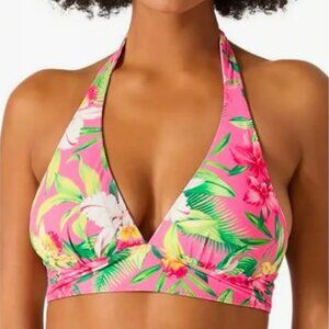 Tommy Bahama Reversible Pink Floral Animal Print Halter Bikini Top Size Small